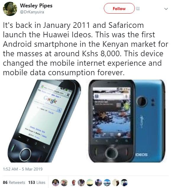 Wesley pipes drkanyuira follow it's back in january and safaricom launch the hua