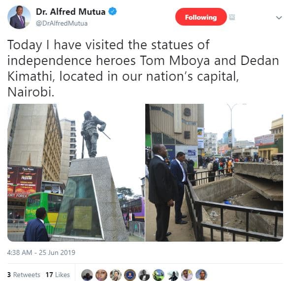 Dr. alfred mutua dralfredmutua following today have visited the statues of indep