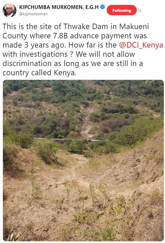 Kipchumba murkomen, e.g.h kipmurkomen following this is the site of thwake dam i