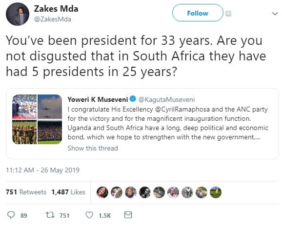 Zakes mda zakesmda follow you've been president for 33 years. are you not disgus