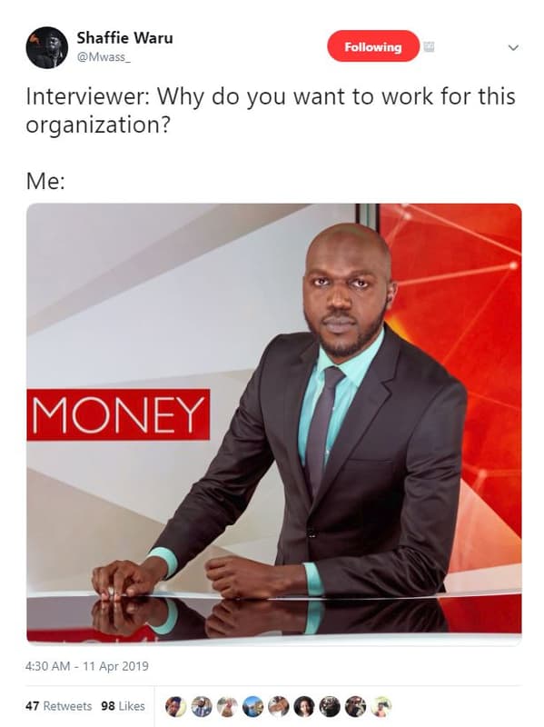 Shaffie waru mwass following interviewer why do you want to work for this organi