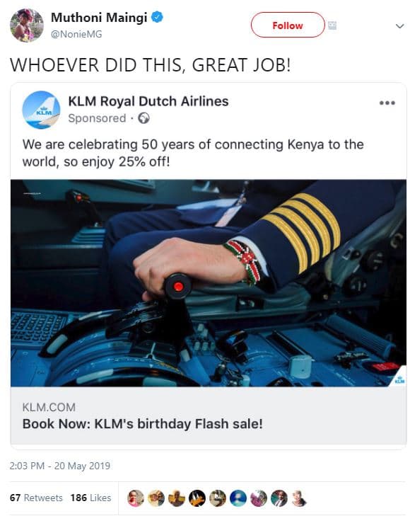 Muthoni maingi noniemg follow whoever did this, great job! klm royal dutch airli