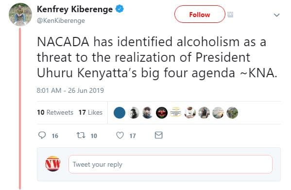 Kenfrey kiberenge kenkiberenge follow nacada has identified alcoholism as a thre