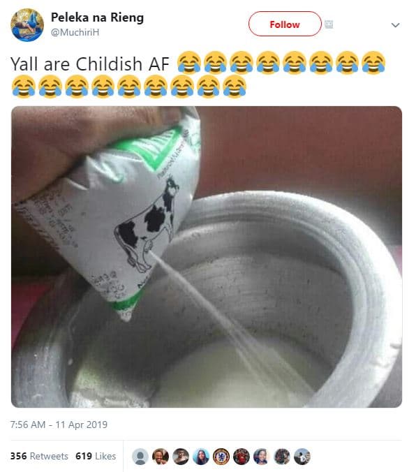 Peleka na rieng muchirih follow yall are childish af 7,56 am 11 apr 356 retweets