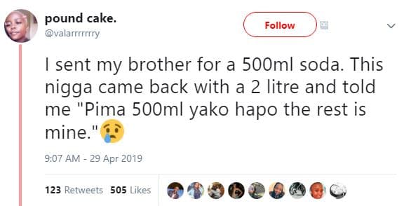 Pound cake. valarrrrrrry follow sent my brother for a 5ooml soda. this nigga cam