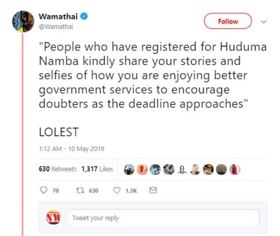Wamathai wamathai follow people who have registered for huduma namba kindly shar