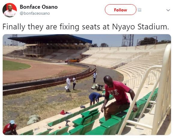 Bonface osano bonfaceosano follow finally they are fixing seats at nyayo stadium