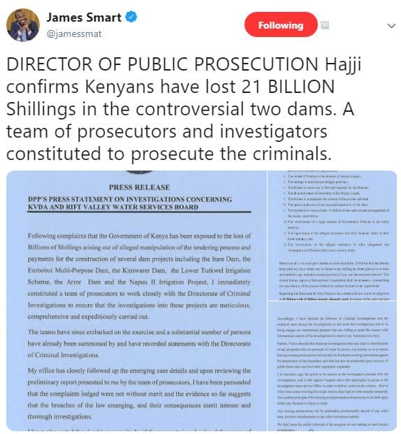 James smart jamessmat following director of public prosecution hajji confirms ke