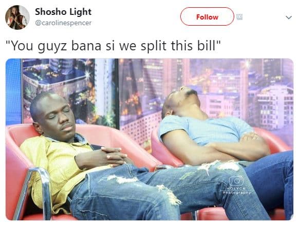 Shosho light carolinespencer follow you guyz bana si we split this bill