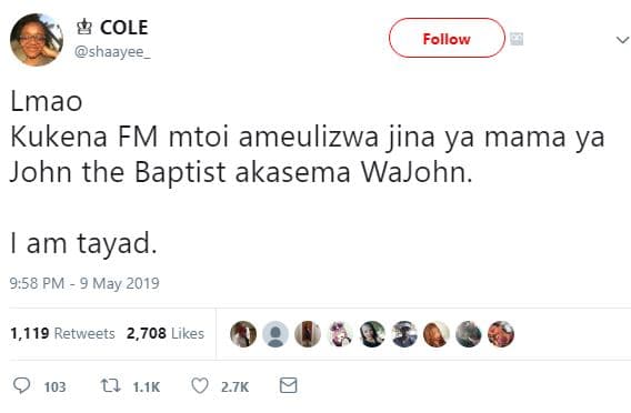 83 cole shaayee follow lmao kukena fm mtoi ameulizwa jina ya mama ya john the ba