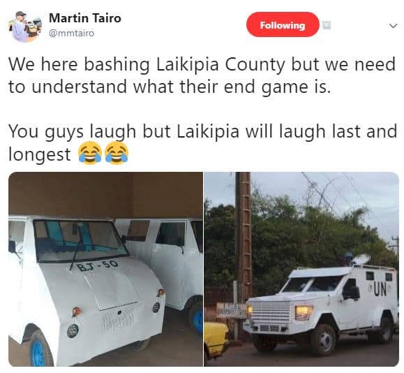 Martin tairo mmtairo following we here bashing laikipia county but we need to un
