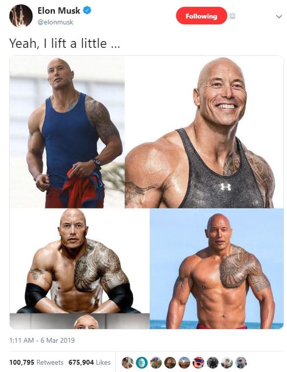 Elon musk elonmusk following yeah, lift a little 1,11 am mar 100,795 retweets 67