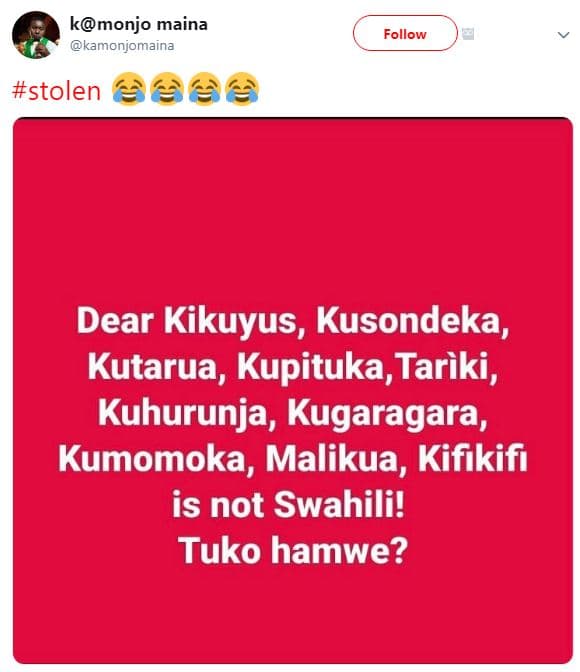 Kmonjo maina kamonjomaina follow stolen dear kikuyus , kusondeka kutarua, kupitu