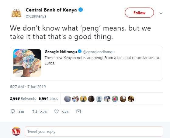 Central bank of kenya cbkkenya follow we don't know what 'peng' means, but we ta