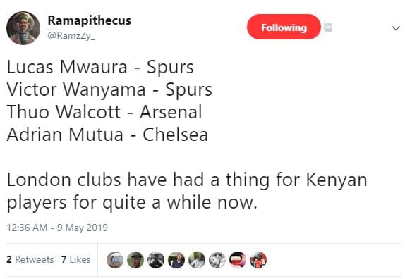 Ramapithecus ramzzy _ following lucas mwaura spurs victor wanyama spurs thuo wal