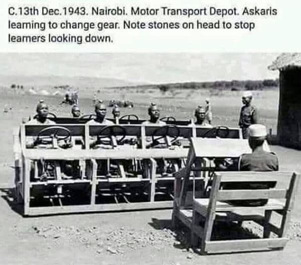 C.13th dec.. nairobi. motor transport depot. askaris leaming to change gear note