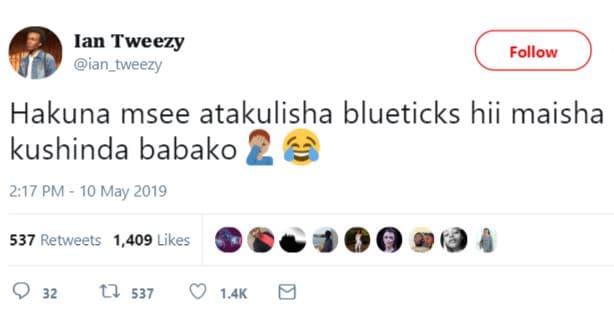 Ian tweezy ian_tweezy follow hakuna msee atakulisha blueticks hii maisha kushind
