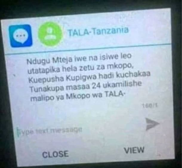 Talatanzanıa ndugu mteja iwe na islwe ieo utatapika hela zetu za mkopoı ktacpush