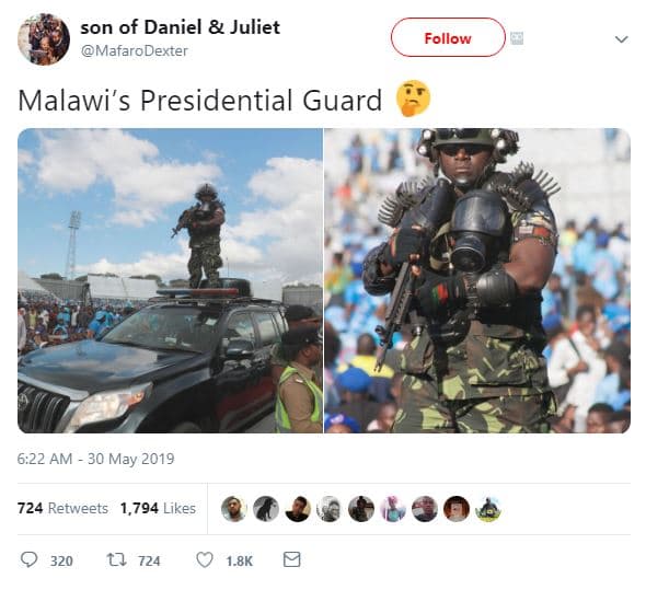 Son of daniel juliet mafarodexter follow malawi's presidential guard 6.22 am may