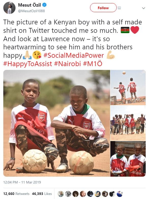 Mesut özil mesutozil1088 follow the picture of a kenyan boy with a self made shi