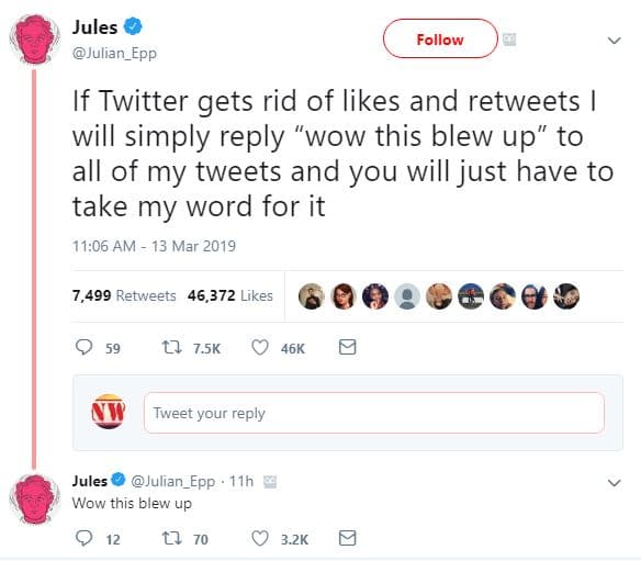 Jules julian_epp follow if twitter gets rid of likes and retweets will simply re