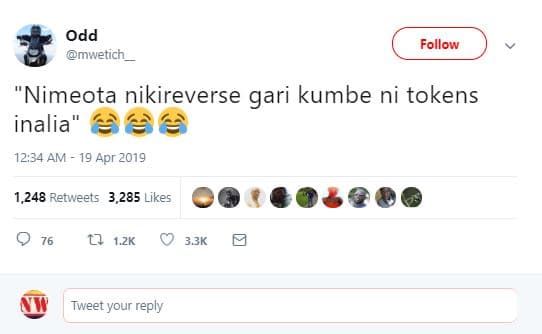 Odd mwetich _ follow nimeota nikireverse gari kumbe ni tokens inalia 12.34 am _