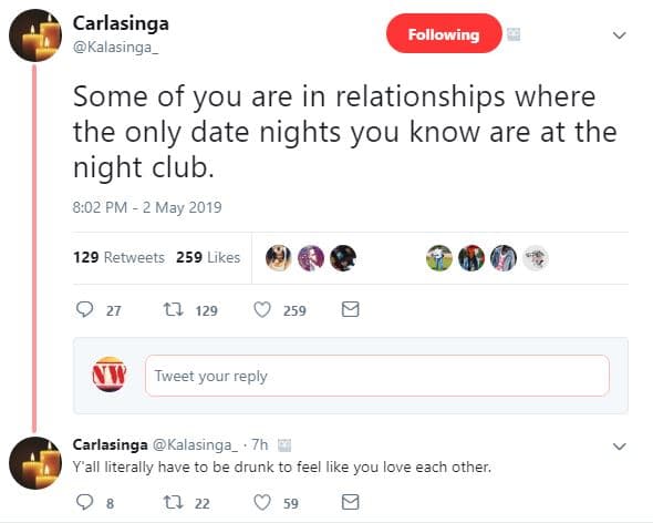 Carlasinga kalasinga following some of you are in relationships where the only d