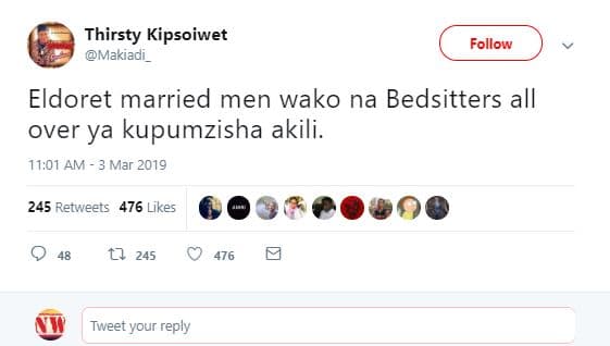 Thirsty kipsoiwet makedi follow eldoret married men wako na bedsitters all over