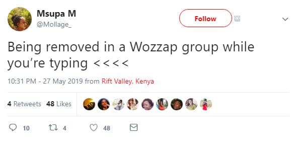 Msupa m mollage follow being removed in a wozzap group while you're typing 10.31
