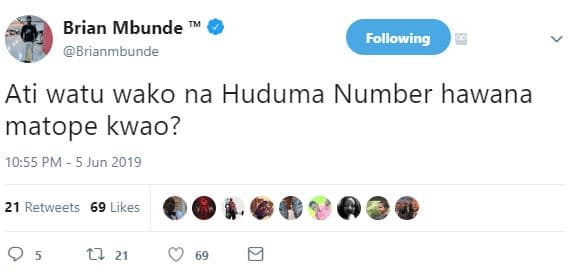 Brian mbunde brianmbunde following ati watu wako na huduma number hawana matope