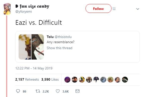 Fun si3e candy ytoryemi follow eazi vs. difficult tolu thisistolu any resemblanc