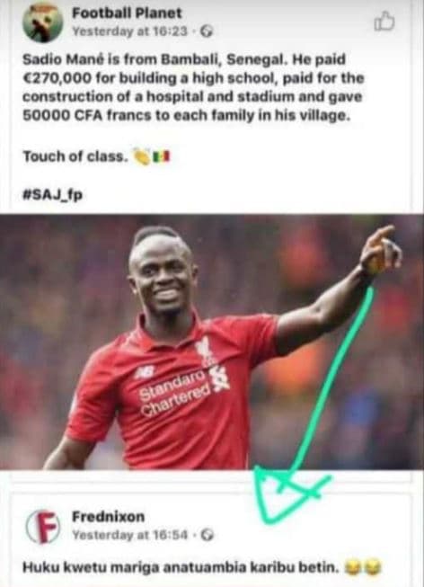 Football planet yesterdayal 102 sadio mane is trom bambali, soncgal , hc paid 27