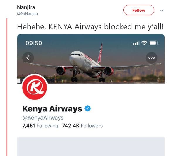 Nanjira ninanjira follow hehehe, kenya airways blocked me y'all! 0950 kenya airw