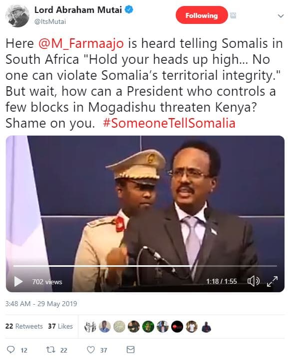 Lord abraham mutai itsmutai following here m_farmaajo is heard telling somalis i