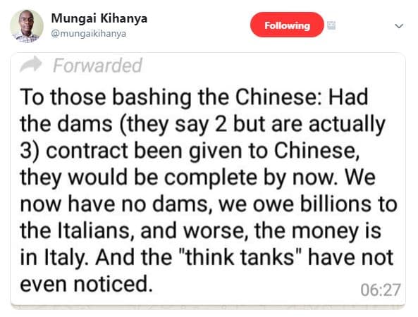 Mungai kihanya mungaikihanya following forwarded to those bashing the chinese ha