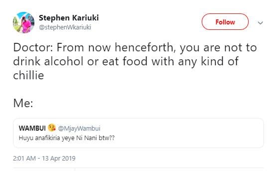 Stephen kariuki stephenwkariuki follow doctor from now henceforth, you are not t