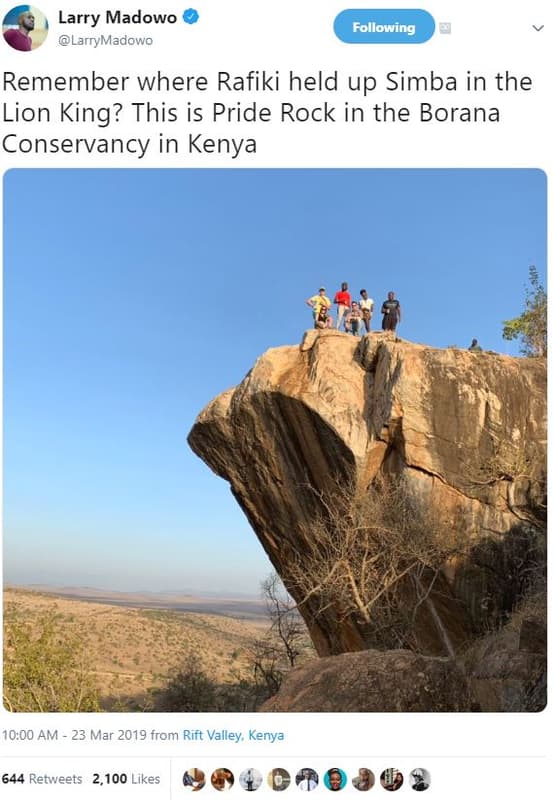 Larry madowo larrymadowo following remember where rafiki held up simba in the li