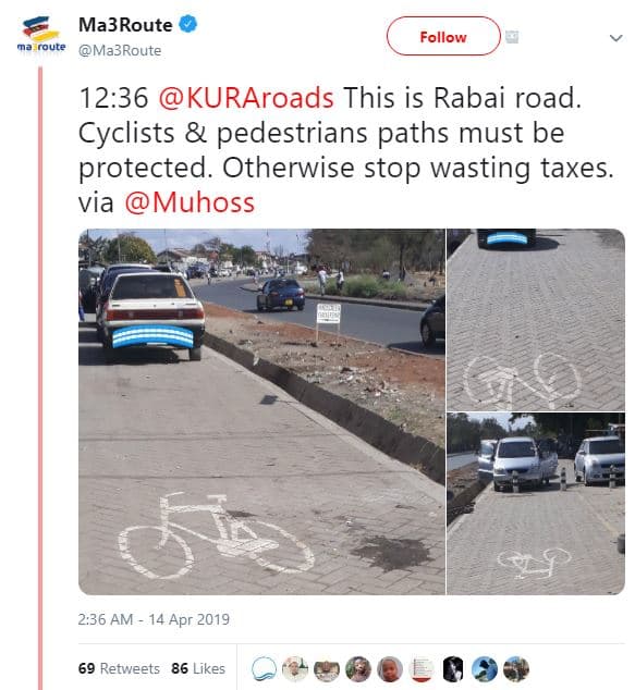 Ma3route oute ma3route follow 12.36 kuraroads this is rabai road. cyclists pedes