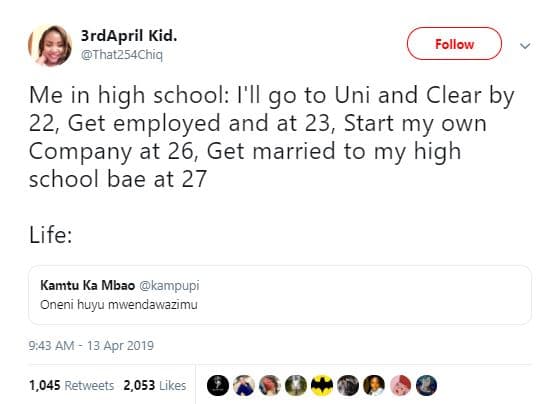 3rdapril kid. that254chiq follow me in high school i'il go to uni and clear by 2