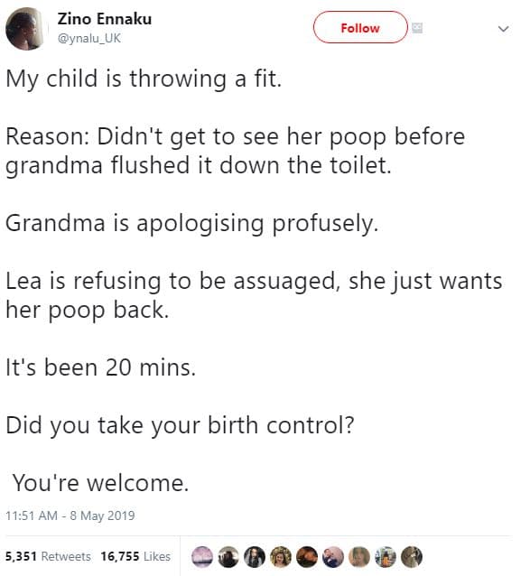 Zino ennaku ynalu_uk follow my child is throwing fit. reason didn't get to see h