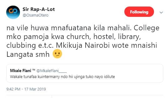 Sir rapalot osamaotero following na vile huwa mnafuatana kila mahali. college mk