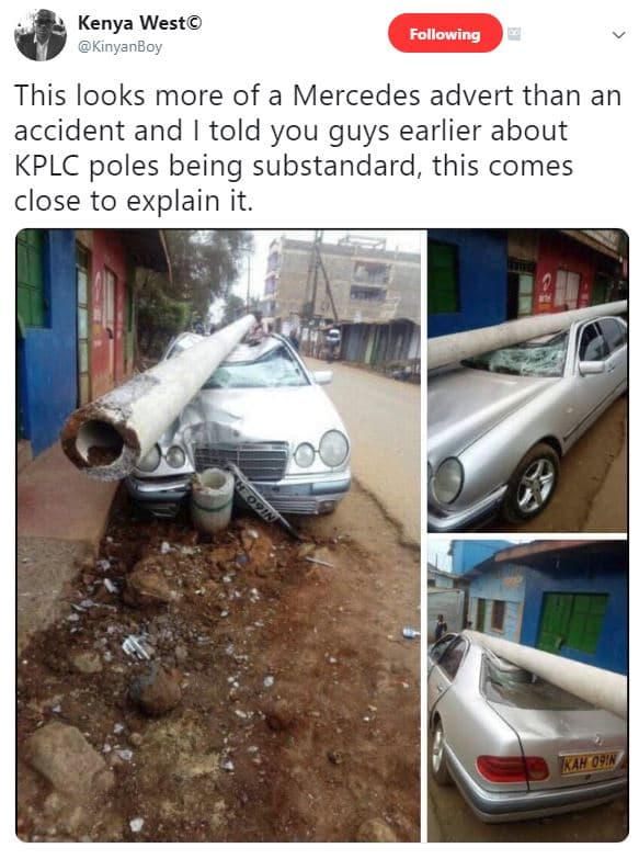 Kenya west kinyanboy following this looks more of a mercedes advert than an acci