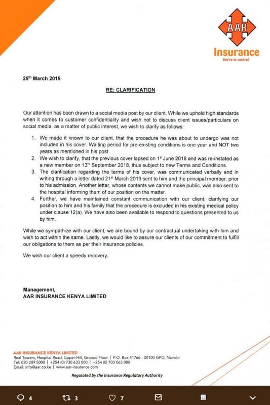 Aar insurance your cogroi 25 march re clarification our aitention has been drawn