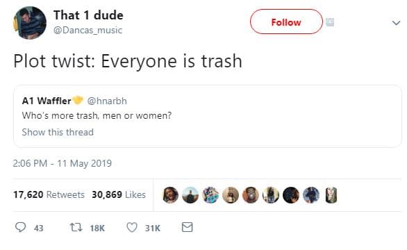 That 1 dude dancas_music follow plot twist everyone is trash a1 waffler hnarbh w