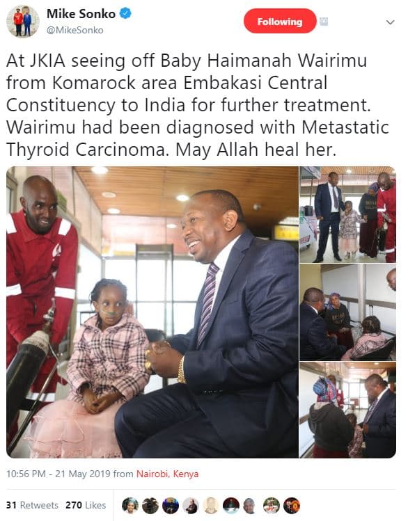 Mike sonko mikesonko following at jkia seeing off baby haimanah wairimu from kom