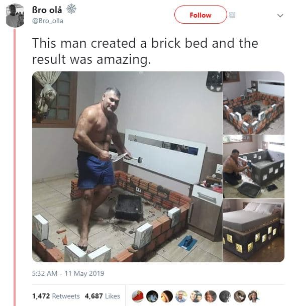 Bro oly bro_olla follow this man created brick bed and the result was amazing. 5