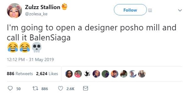 Zulzz stallion zolesa_ke follow i'm going to open a designer posho mill and call