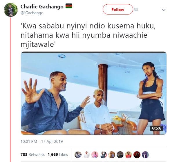 Charlie gachango igachango follow 'kwa sababu nyinyi ndio kusema huku, nitahama