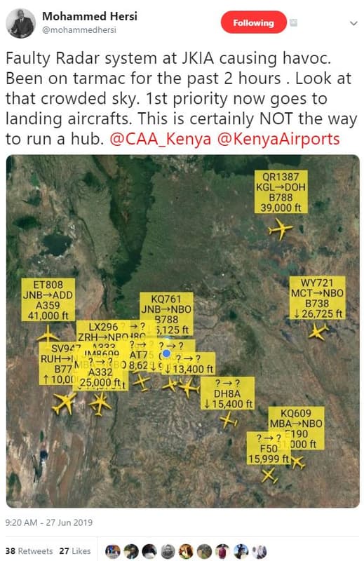 Mohammed hersi mohammedhersi following faulty radar system at jkia causing havoc