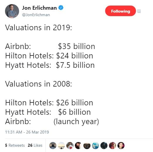 Jon erlichman jonerlichman following valuations in airbnb 35 billion hilton hote